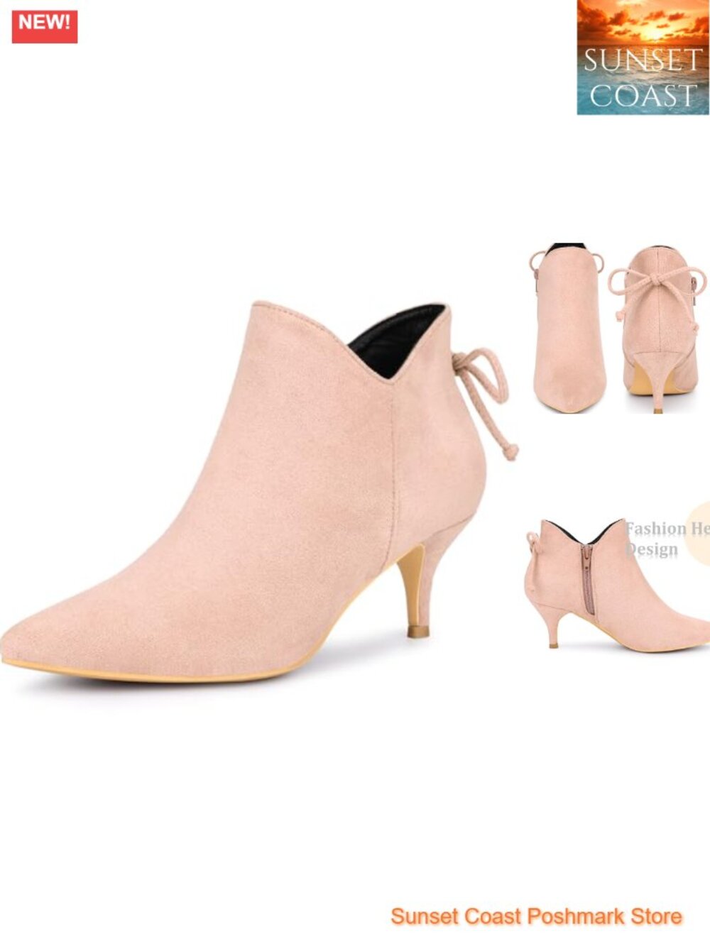 Faux Suede Pointed Toe Bow Kitten Heel Ankle Booties Women